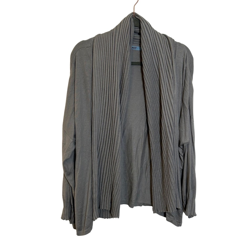PLANET by Lauren G Ribbed‎ Drape Open Front Cardigan Size OS Gray Casual Travel
